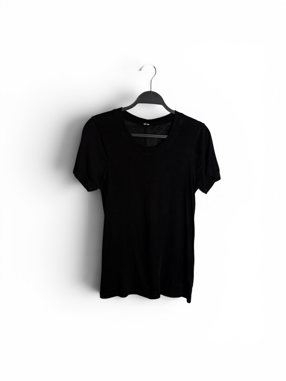 Monrow Crew Neck Black Fitted Sheer Short Sleeve T-Shirt Top